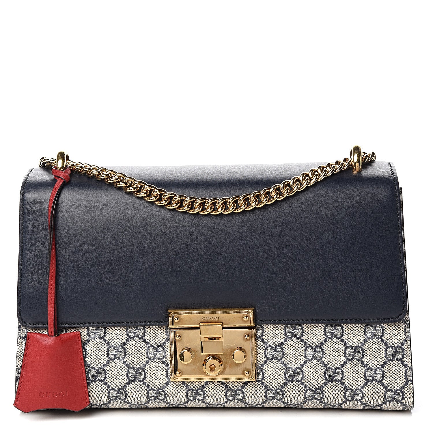 Gucci GG Supreme Monogram Calfskin Medium Padlock Shoulder Bag Beige Blue Mystic White Hibiscus Red 1 of 13