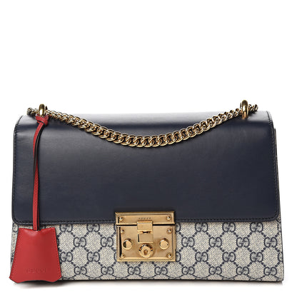 Gucci GG Supreme Monogram Calfskin Medium Padlock Shoulder Bag Beige Blue Mystic White Hibiscus Red 1 of 13
