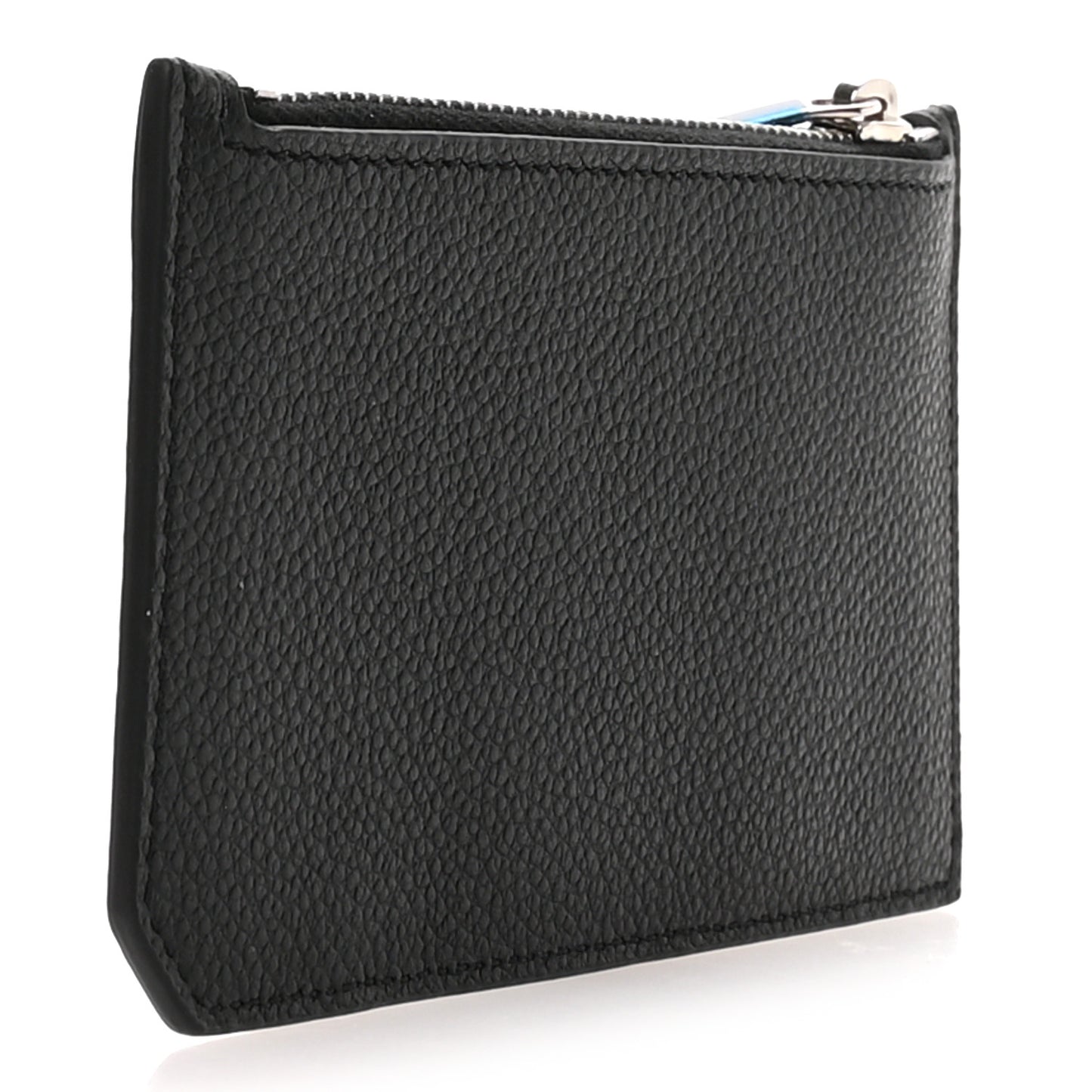 Grained Calfskin 5 Fragments Zip Pouch Card Holder Black