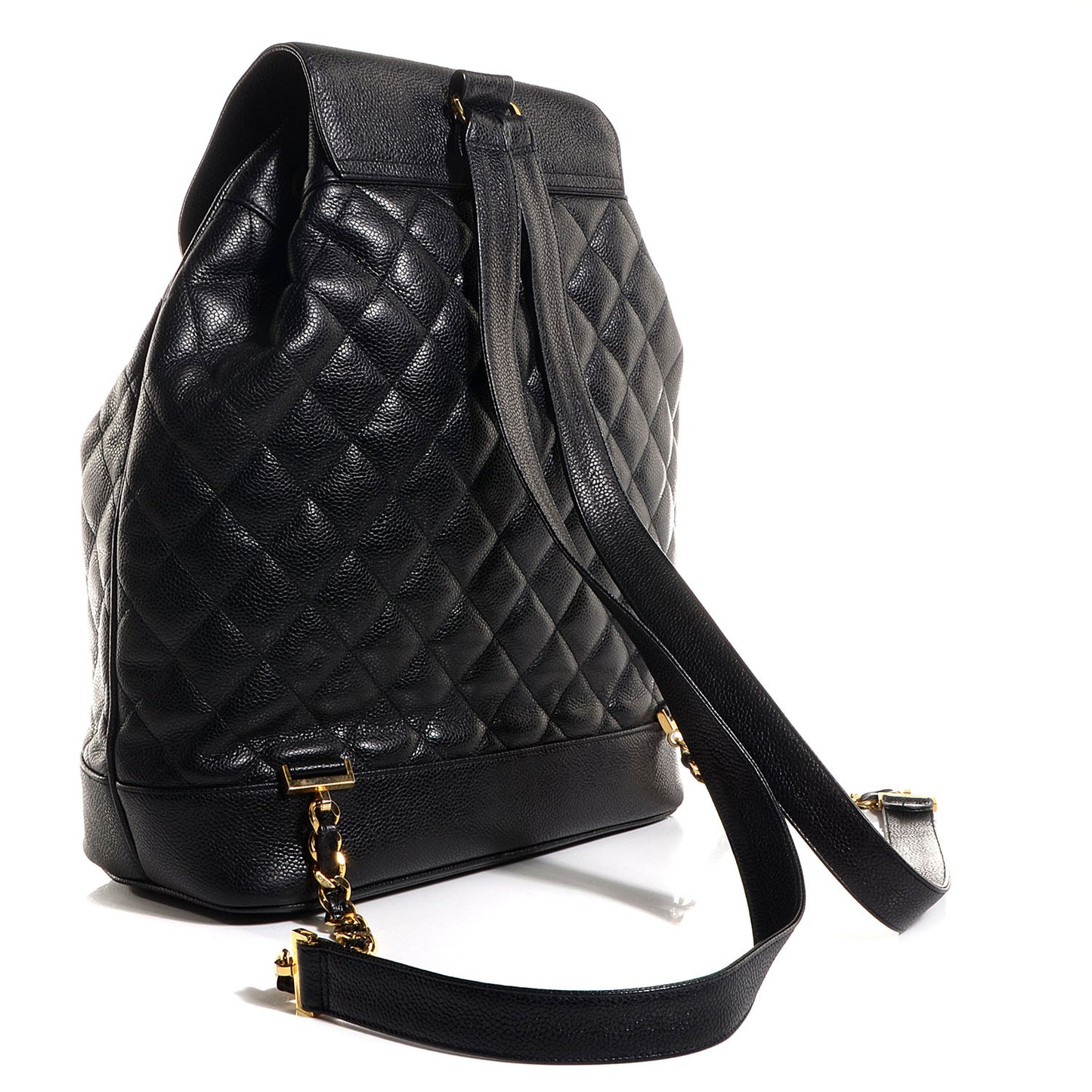 Quilted Caviar Drawstring Backpack Black