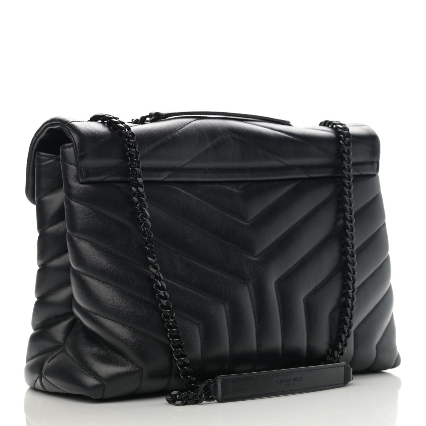 Calfskin Y Quilted Monogram Medium Loulou Chain Satchel Black