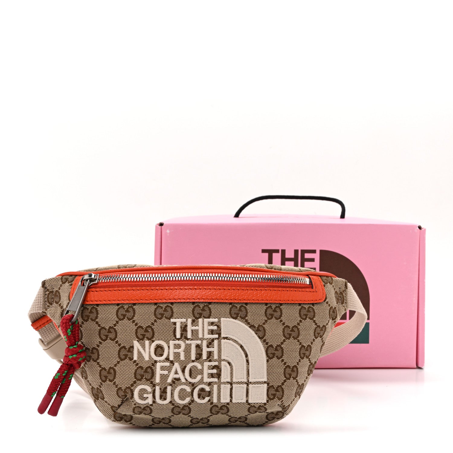 Gucci X THE NORTH FACE Monogram Textured Dollar Calfskin Embroidered Belt Bag Beige Ebony Mystic White Deep Orange 12 of 12