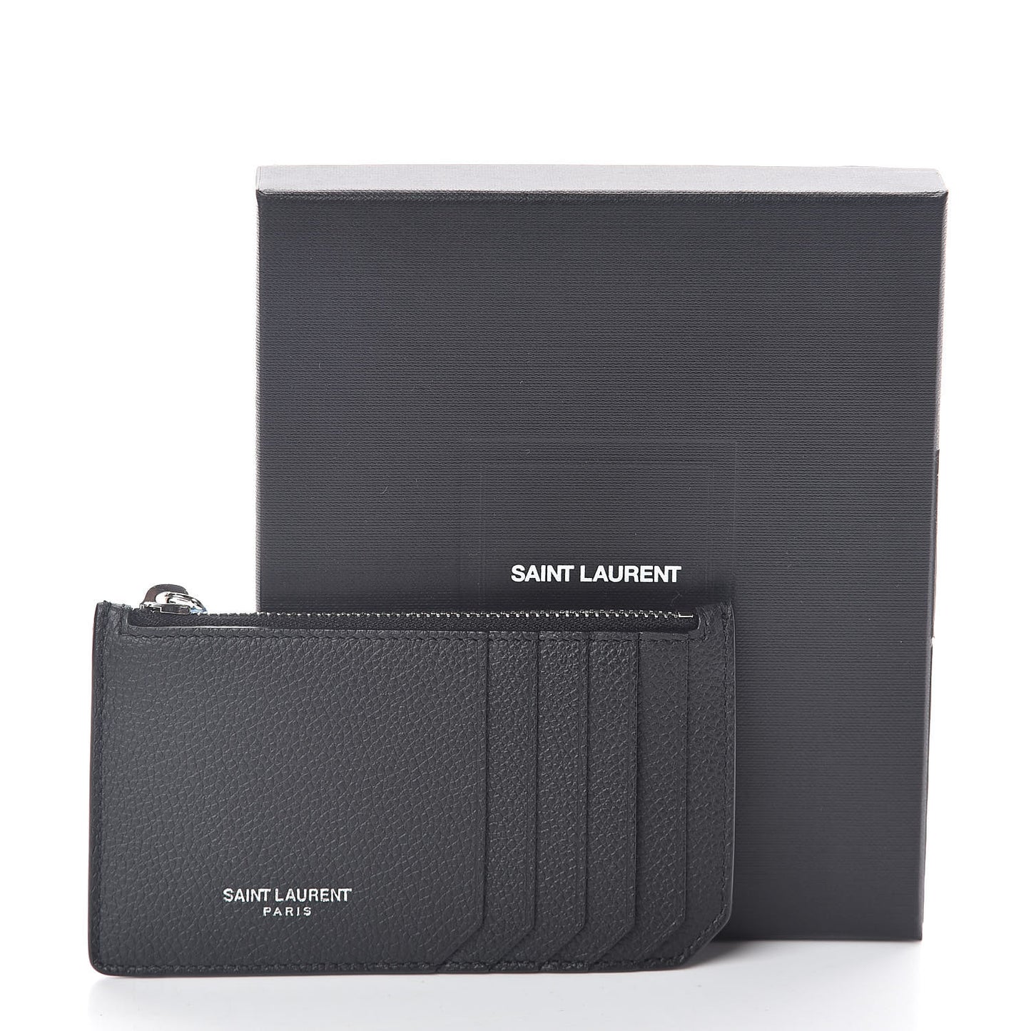 Grained Calfskin 5 Fragments Zip Pouch Card Holder Black