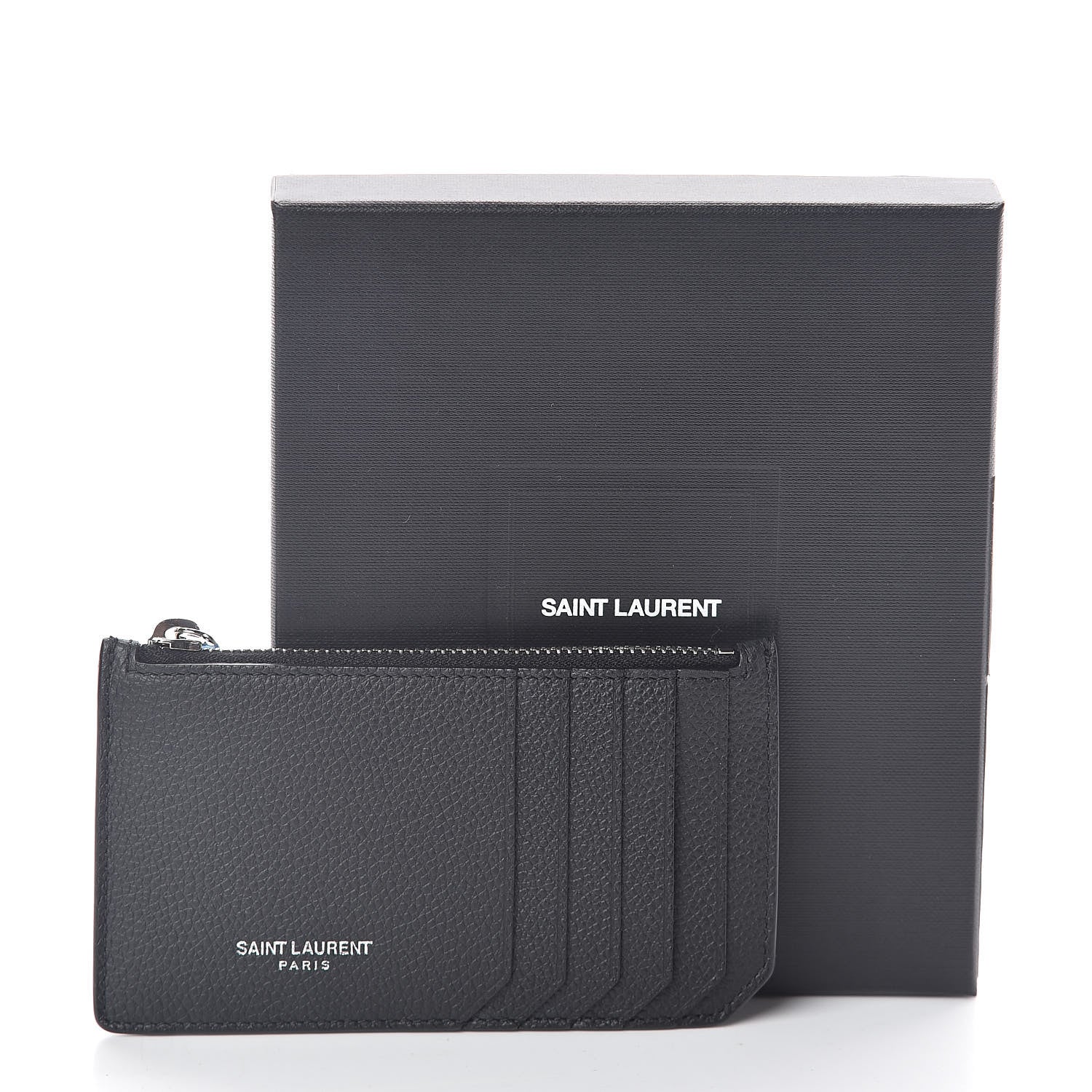 Saint Laurent Grained Calfskin 5 Fragments Zip Pouch Card Holder Black 6 of 6