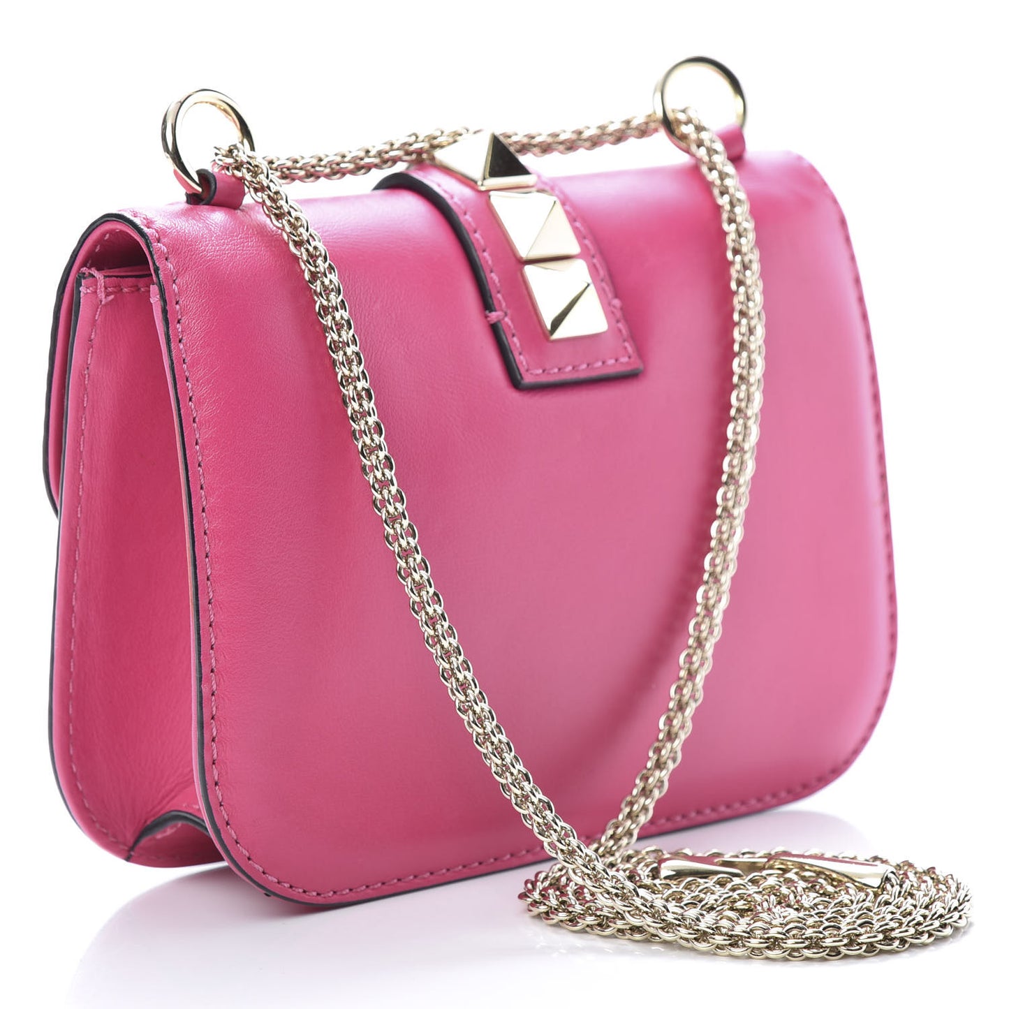 Vitello Small Glam Lock Rockstud Flap Pop Fuxia