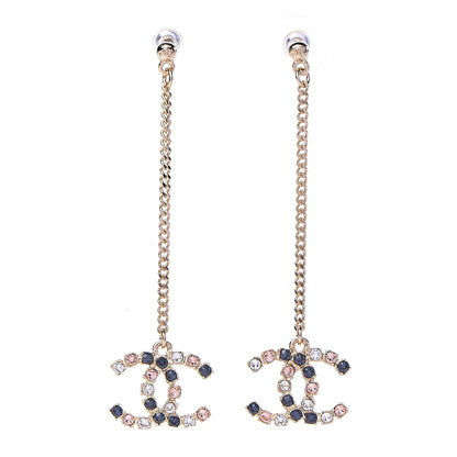 Chanel Crystal CC Drop Earrings Pink Grey Gold 1 of 4