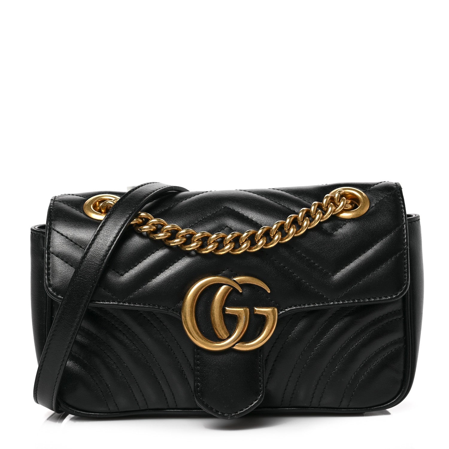 Gucci Calfskin Matelasse Mini GG Marmont Shoulder Bag Black 1 of 9
