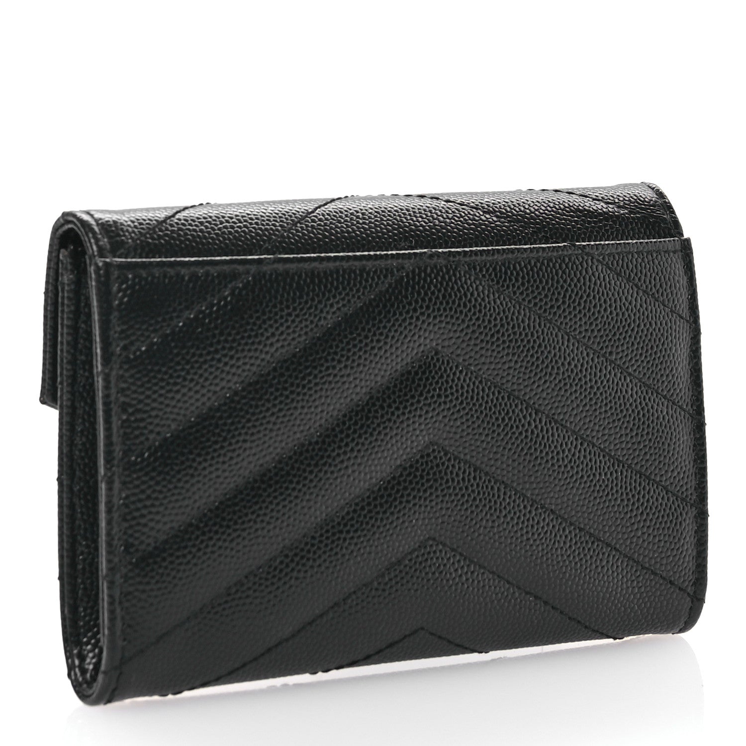 Saint Laurent Grain De Poudre Matelasse Chevron Small Monogram Envelope Wallet Black 3 of 9