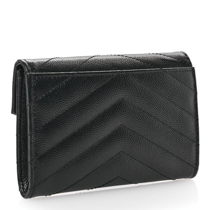 Saint Laurent Grain De Poudre Matelasse Chevron Small Monogram Envelope Wallet Black 3 of 9