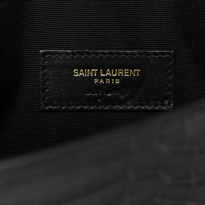 Saint Laurent Calfskin Crocodile Embossed Uptown Monogram Clutch Black 6 of 7