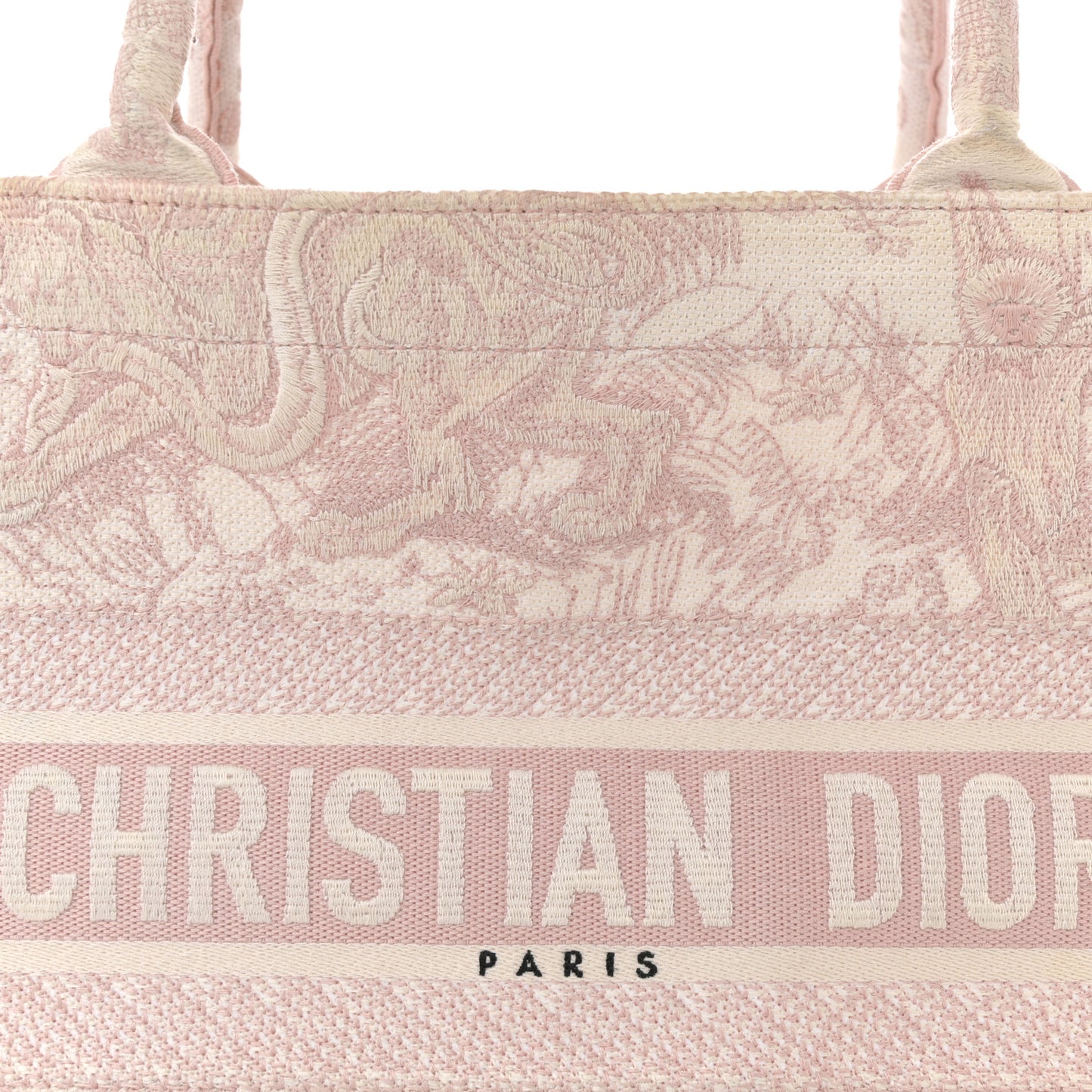 Canvas Toile De Jouy Embroidered Medium Book Tote Pink