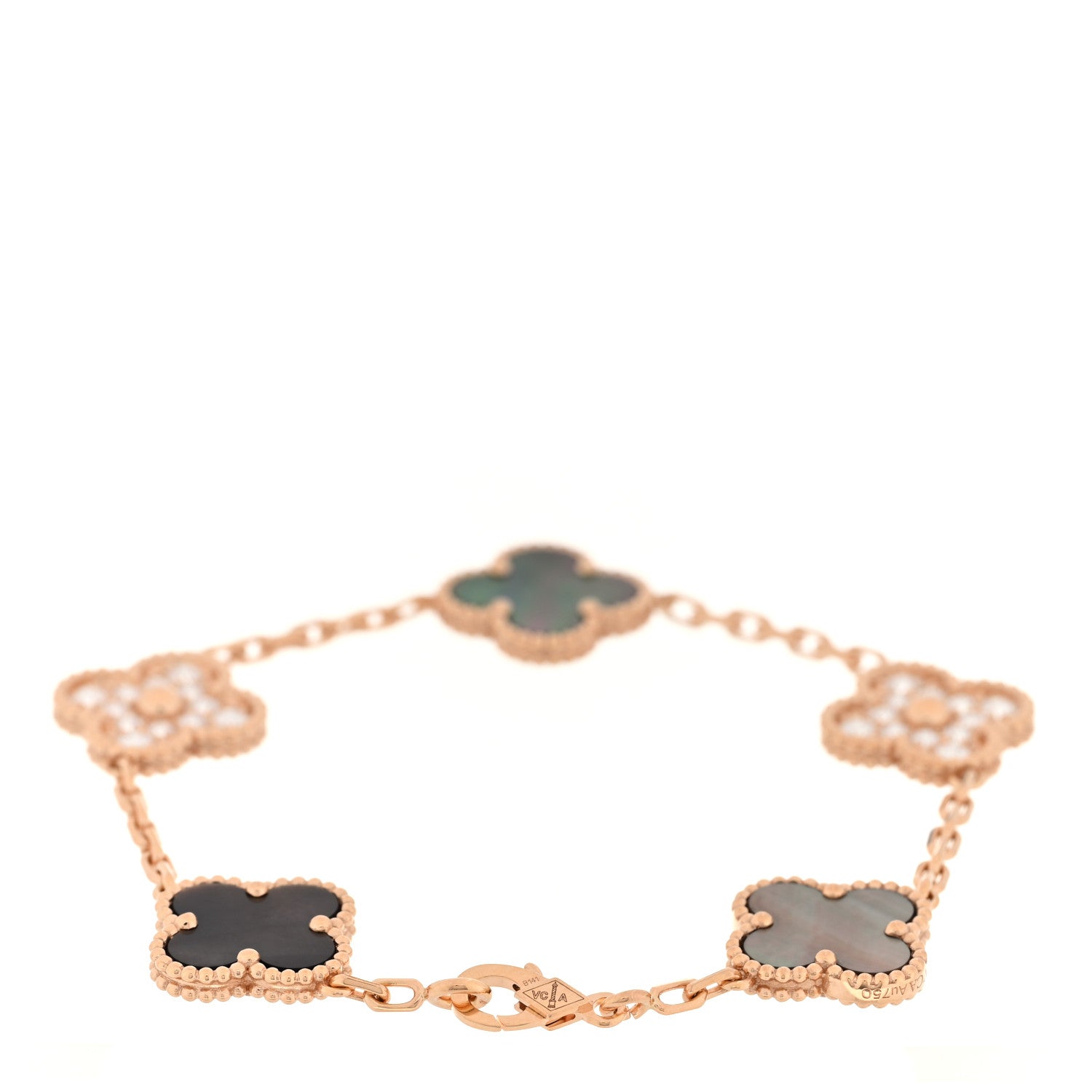 Van Cleef & Arpels 18K Rose Gold Diamond Gray Mother of Pearl 5 Motifs Vintage Alhambra Bracelet 2 of 4