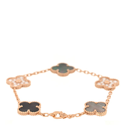 Van Cleef & Arpels 18K Rose Gold Diamond Gray Mother of Pearl 5 Motifs Vintage Alhambra Bracelet 2 of 4