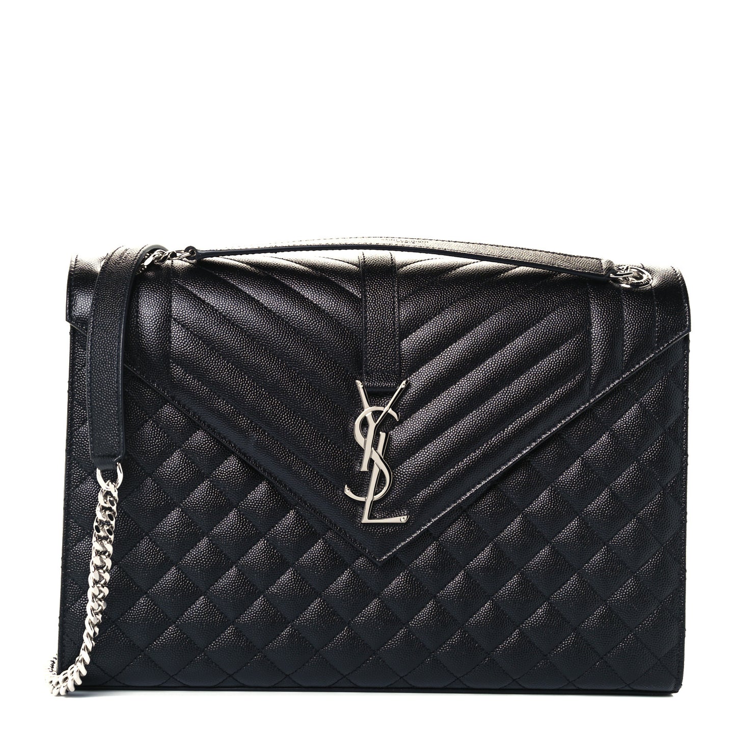 Grain De Poudre Textured Mixed Matelasse Large Triquilt Monogram Satchel Black