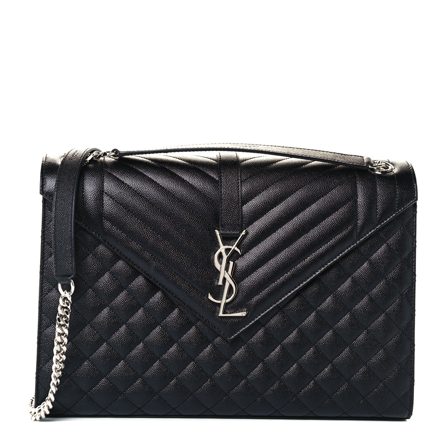 Saint Laurent Grain De Poudre Textured Mixed Matelasse Large Triquilt Monogram Satchel Black 1 of 11