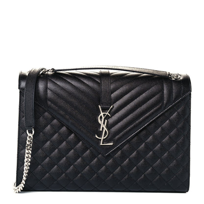 Saint Laurent Grain De Poudre Textured Mixed Matelasse Large Triquilt Monogram Satchel Black 1 of 11