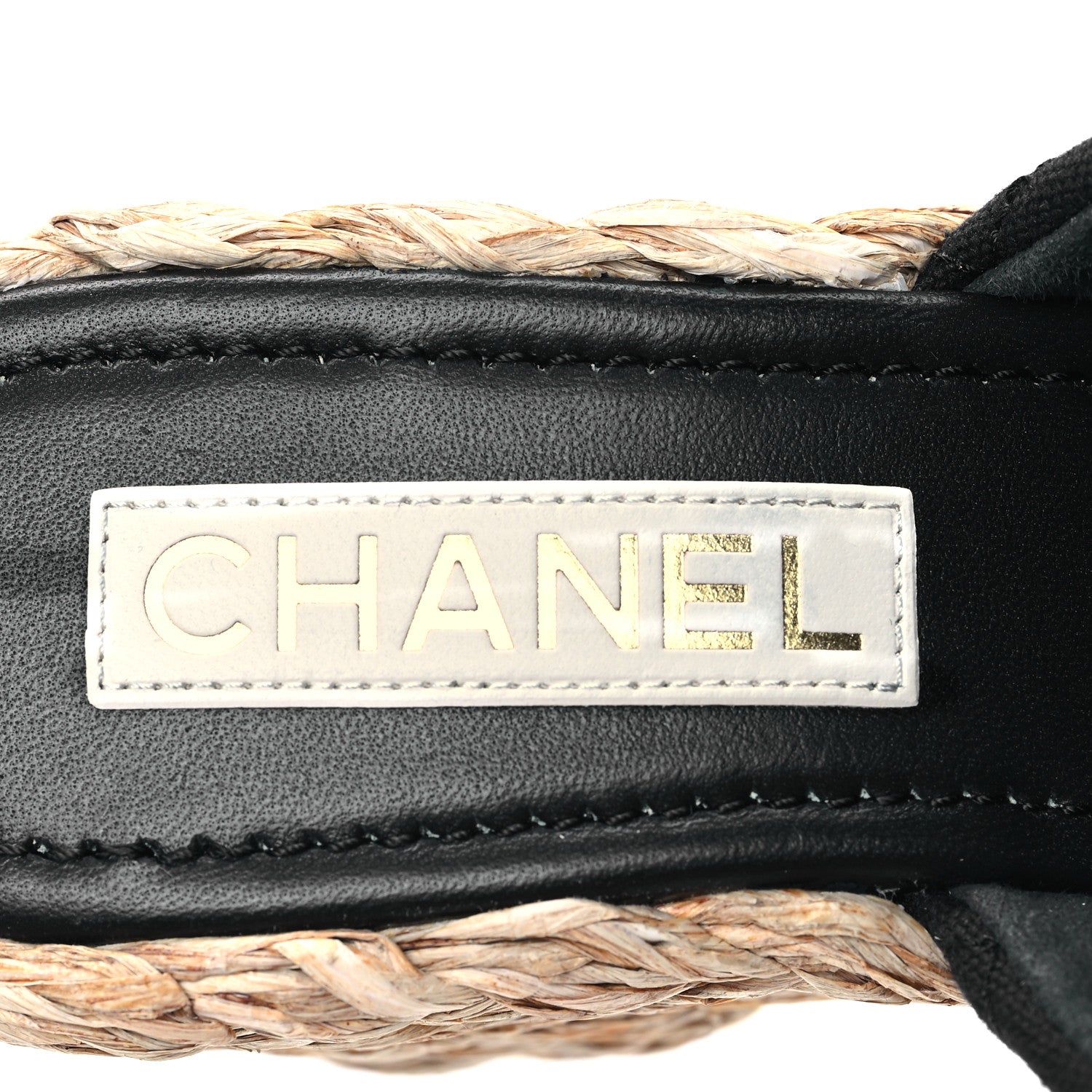 Chanel Canvas Raffia Wedge Sandals 38 Black 7 of 9