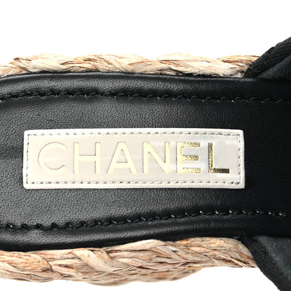 Chanel Canvas Raffia Wedge Sandals 38 Black 7 of 9