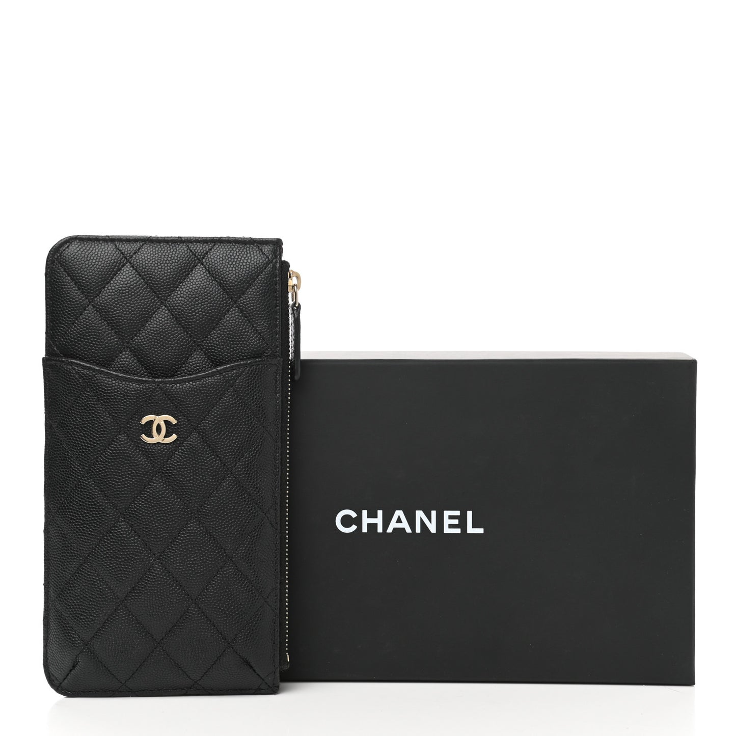 Caviar Quilted Classic Flat Wallet Pouch Black