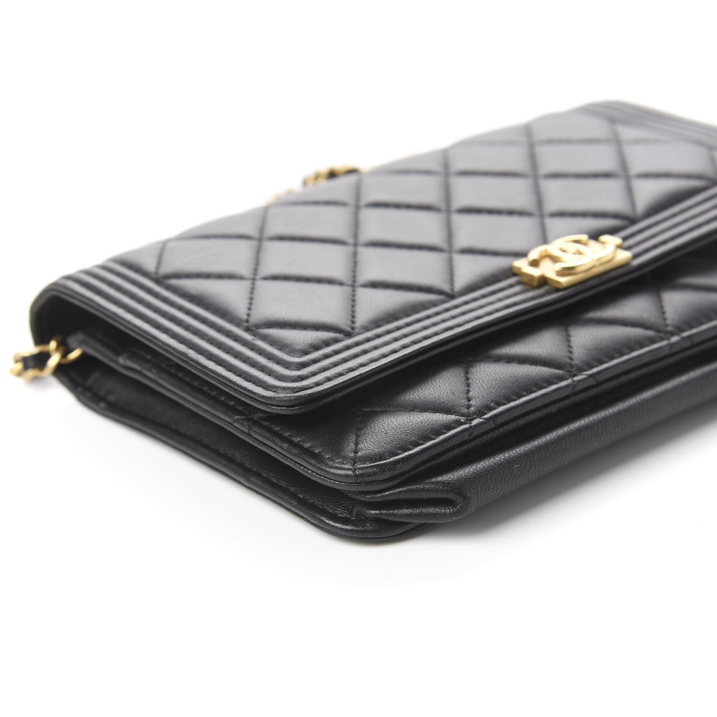 Calfskin Quilted Boy Wallet On Chain WOC Black
