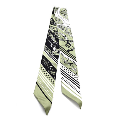 Hermes Silk Festival Des Amazones Twilly Pistachio Black White 2 of 3