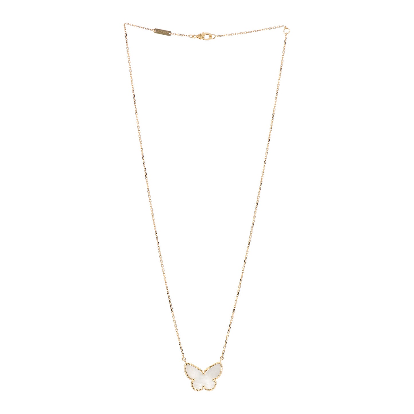 18K Yellow Gold Mother of Pearl Lucky Alhambra Butterfly Pendant Necklace