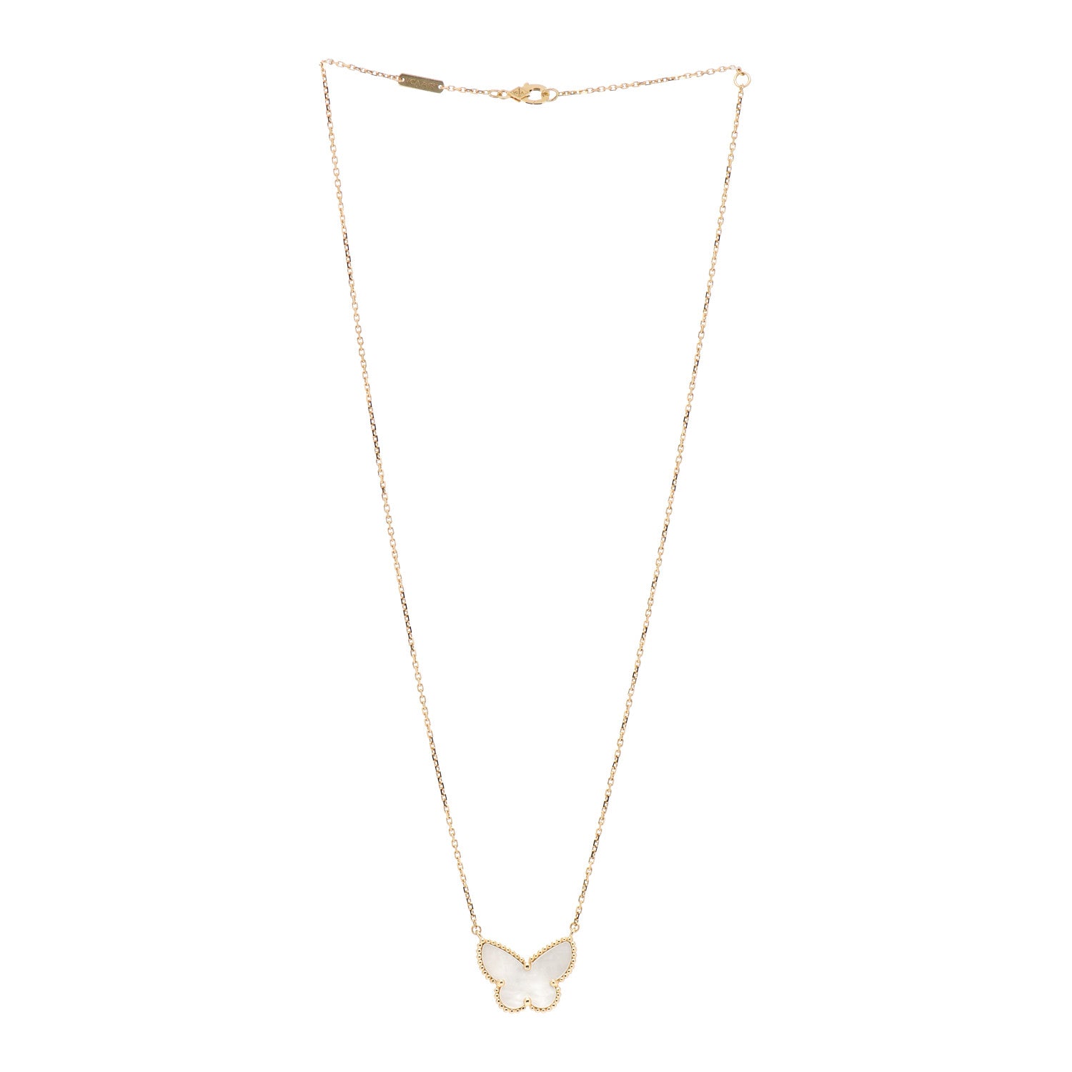 Van Cleef & Arpels 18K Yellow Gold Mother of Pearl Lucky Alhambra Butterfly Pendant Necklace 3 of 5