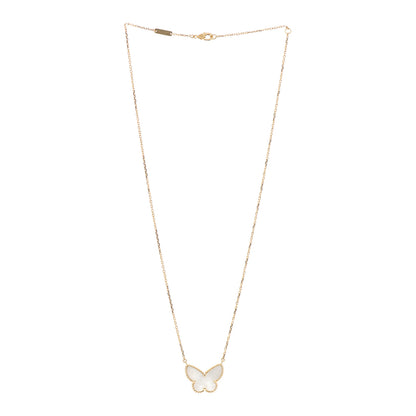 Van Cleef & Arpels 18K Yellow Gold Mother of Pearl Lucky Alhambra Butterfly Pendant Necklace 3 of 5