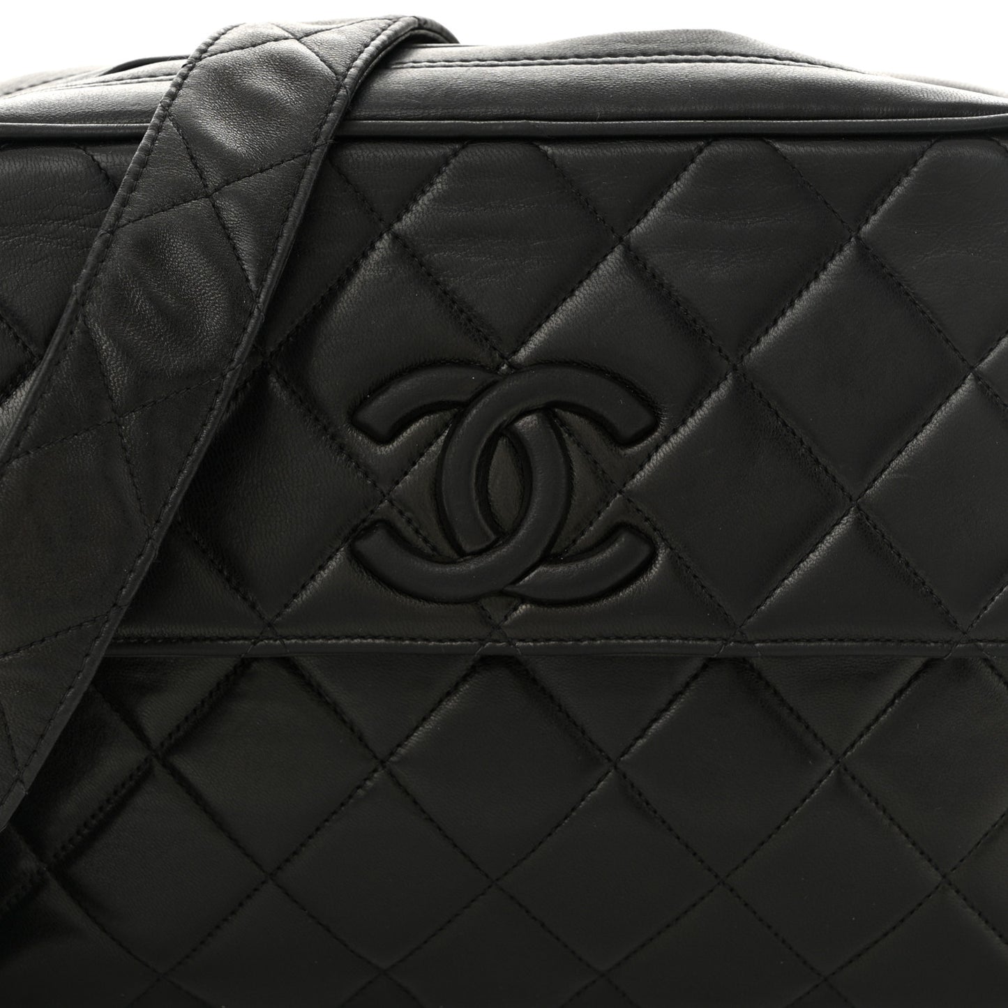Lambskin Quilted Tassel Flap Camera Case Black