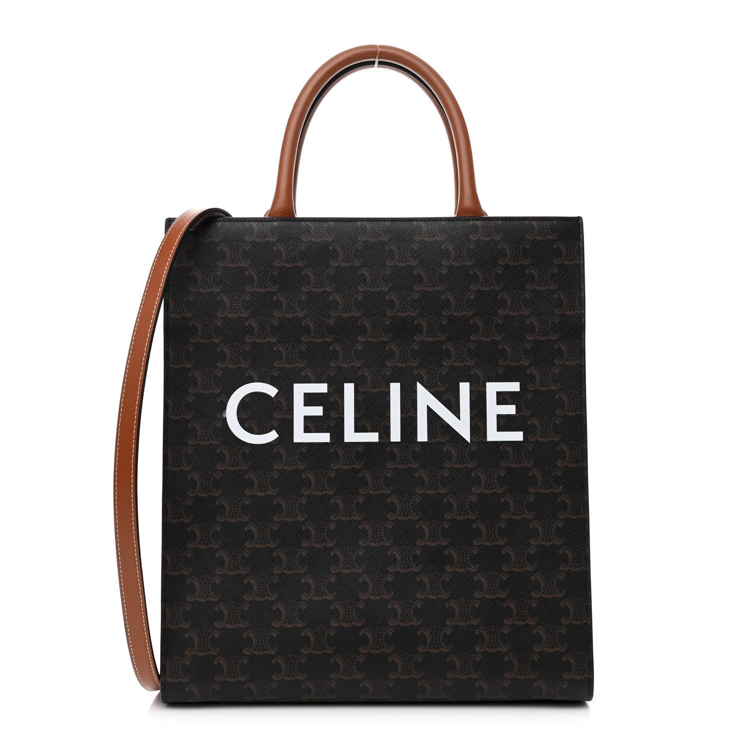 Celine Triomphe Canvas Calfskin Small Vertical Cabas Tan 1 of 9