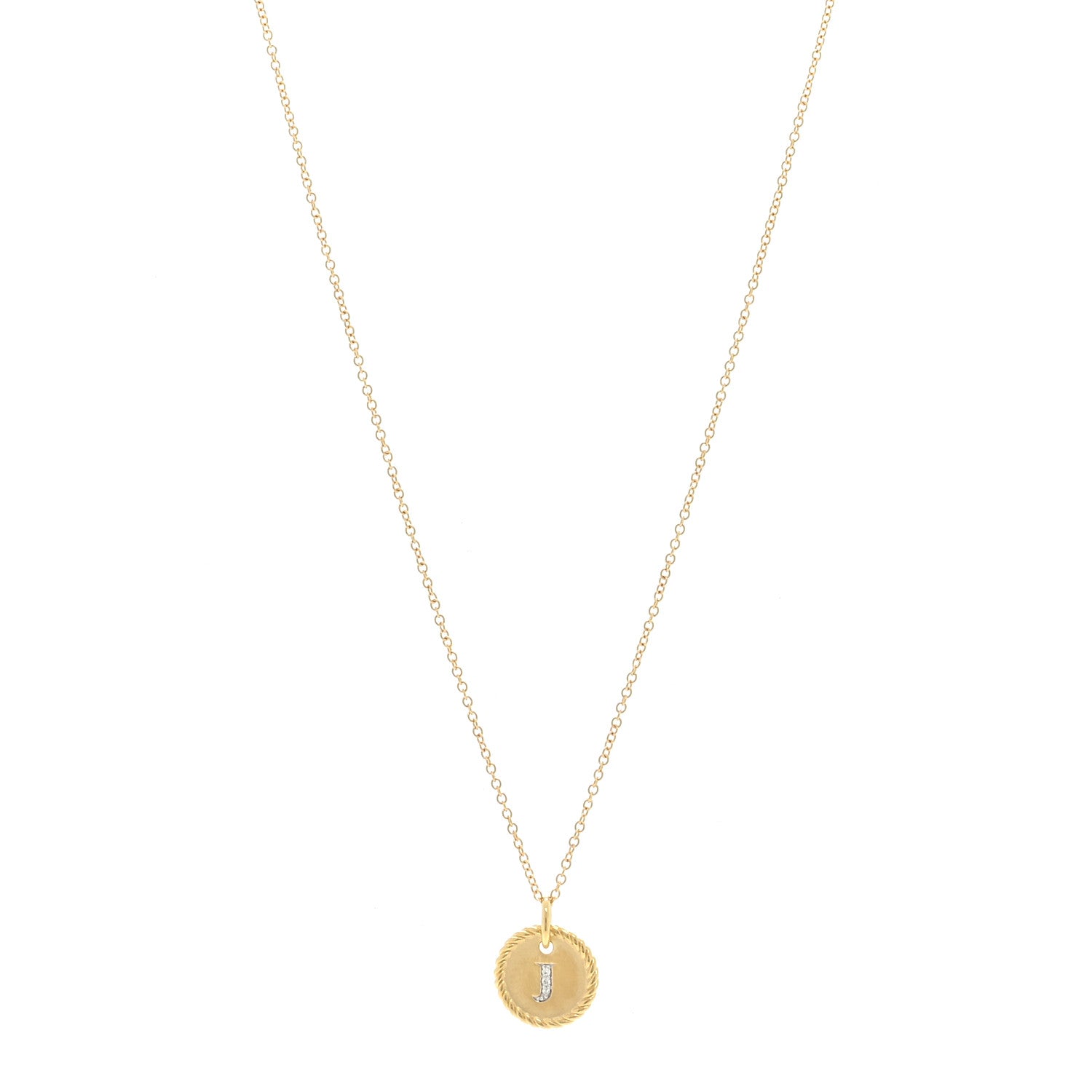 David Yurman 18K Yellow Gold Diamond Initial J Charm Pendant Necklace 1 of 4
