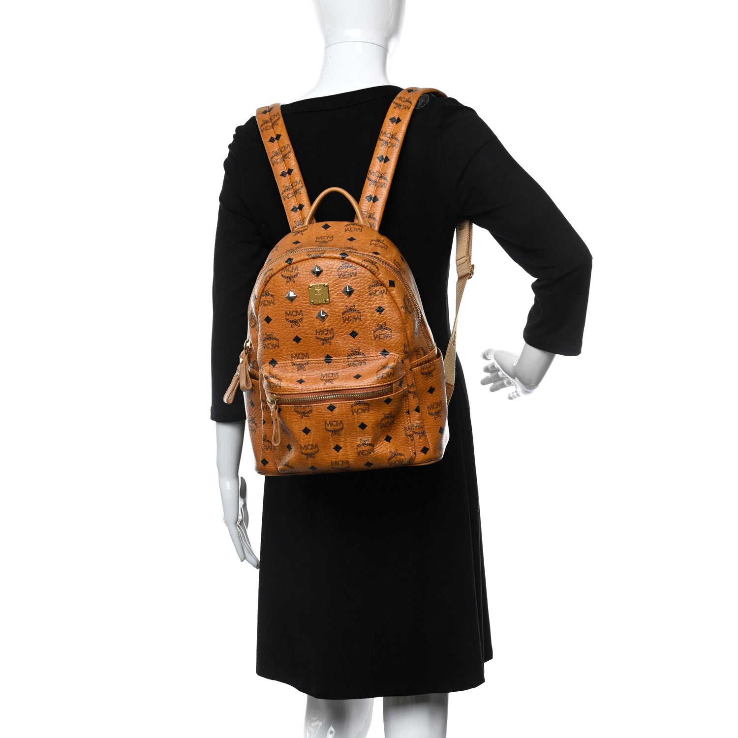 MCM Visetos Small Sprinkle Stud Stark Backpack Cognac 2 of 9