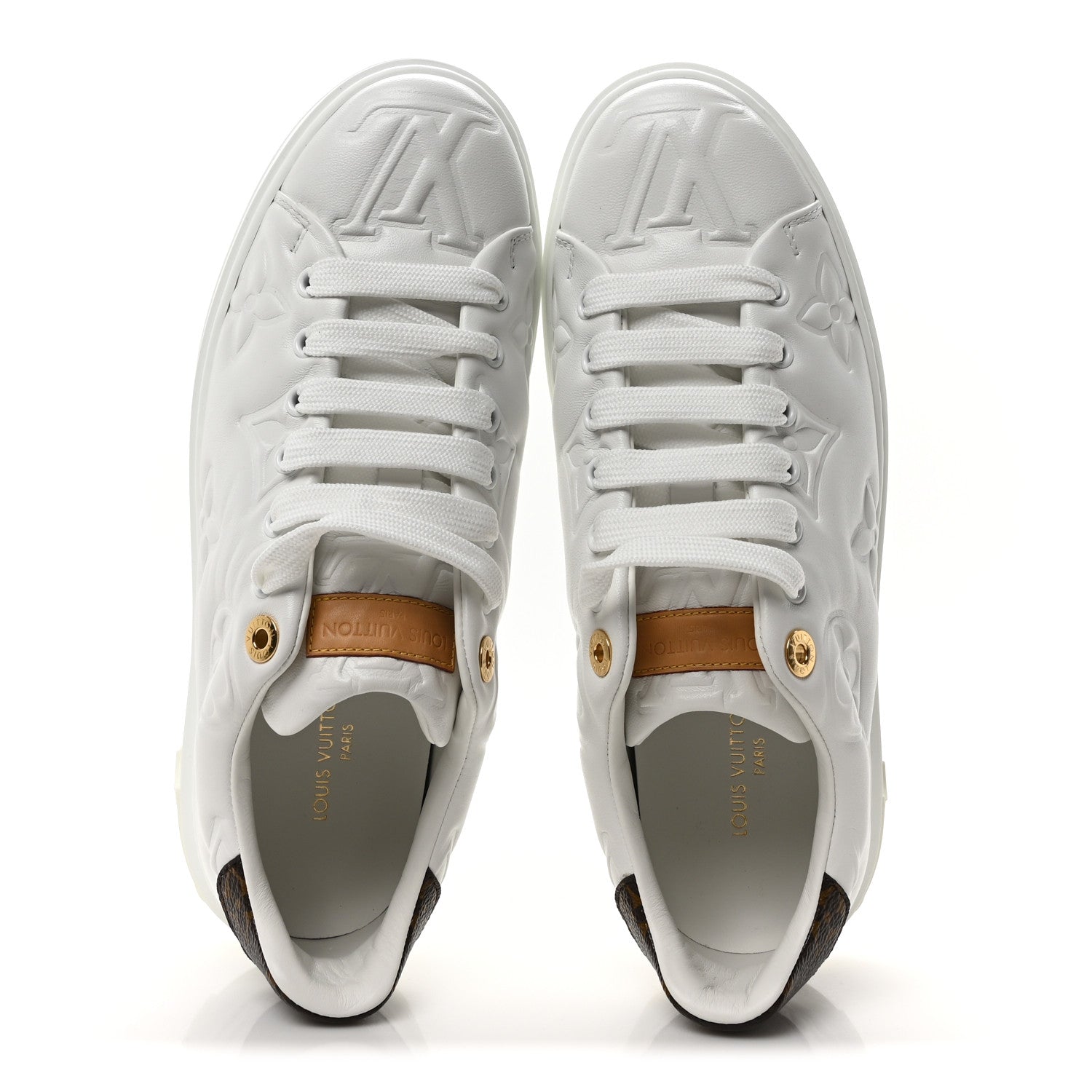 Louis Vuitton Lambskin Embossed Monogram Uniformes Time Out Sneakers 39.5 White 2 of 8