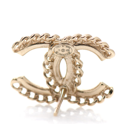 Chanel Crystal Chain CC Earrings Gold 4 of 5
