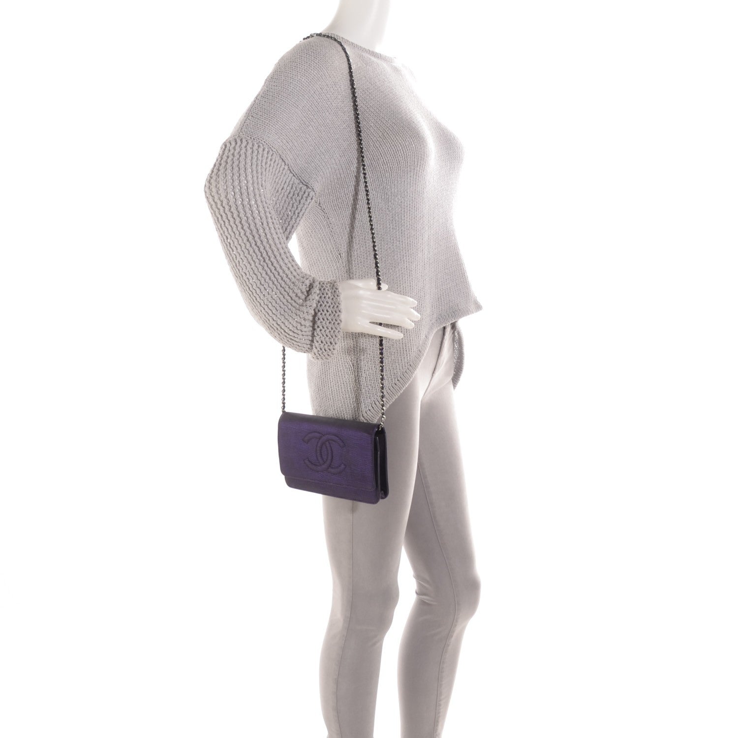 Chanel Iridescent Stamped Calfskin Timeless Wallet on Chain WOC Purple 2 of 9