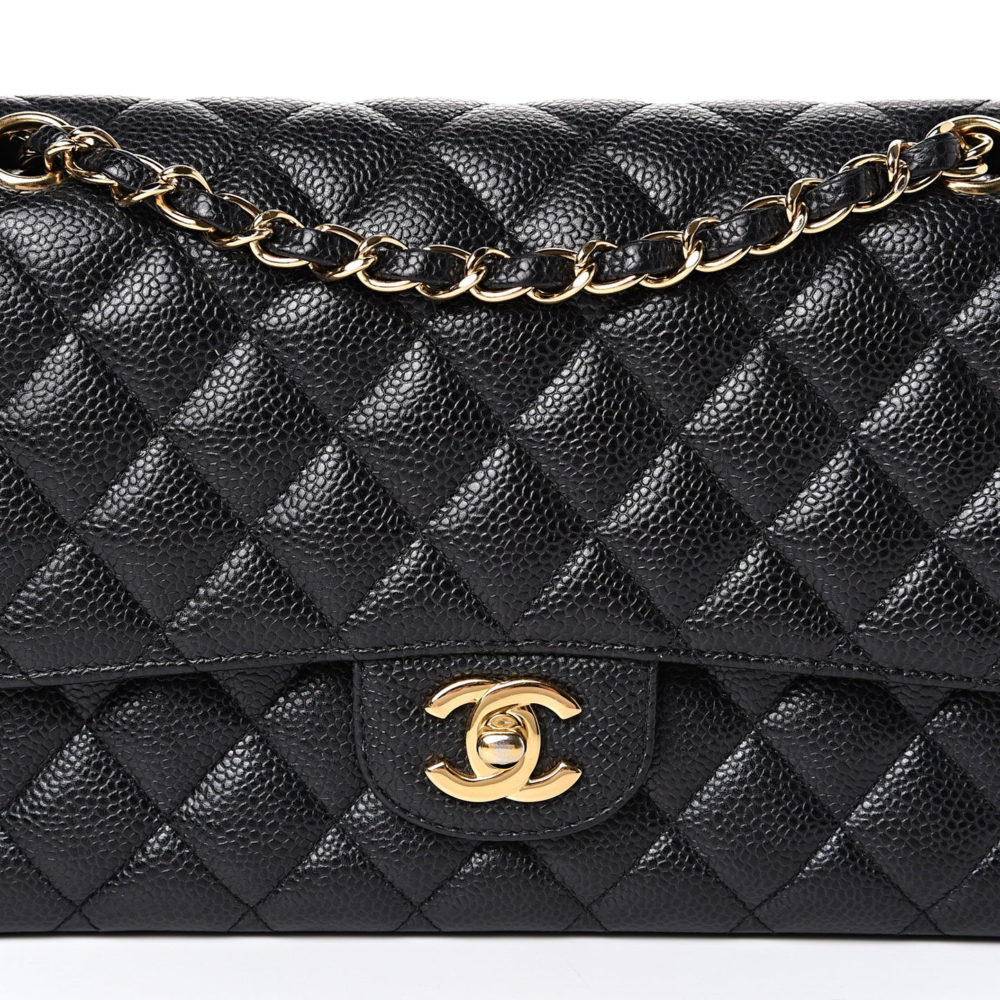 Caviar Quilted Medium Double Flap Black