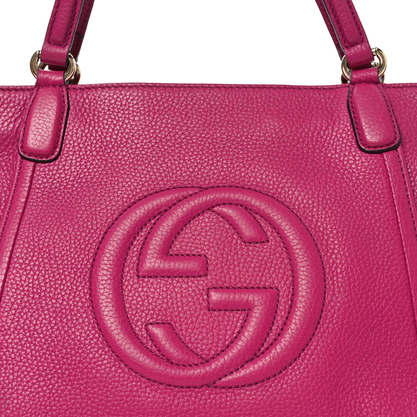 Pebbled Calfskin Small Soho Top Handle Bag Bright Bougainvillea