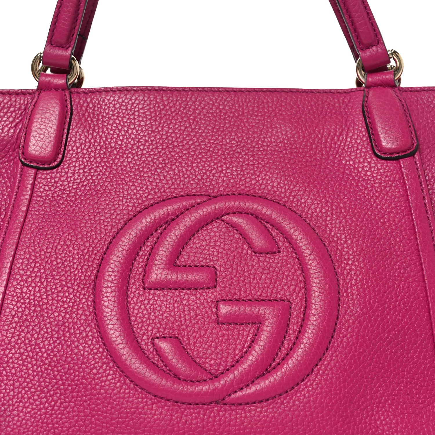 Gucci Pebbled Calfskin Small Soho Top Handle Bag Bright Bougainvillea 8 of 11