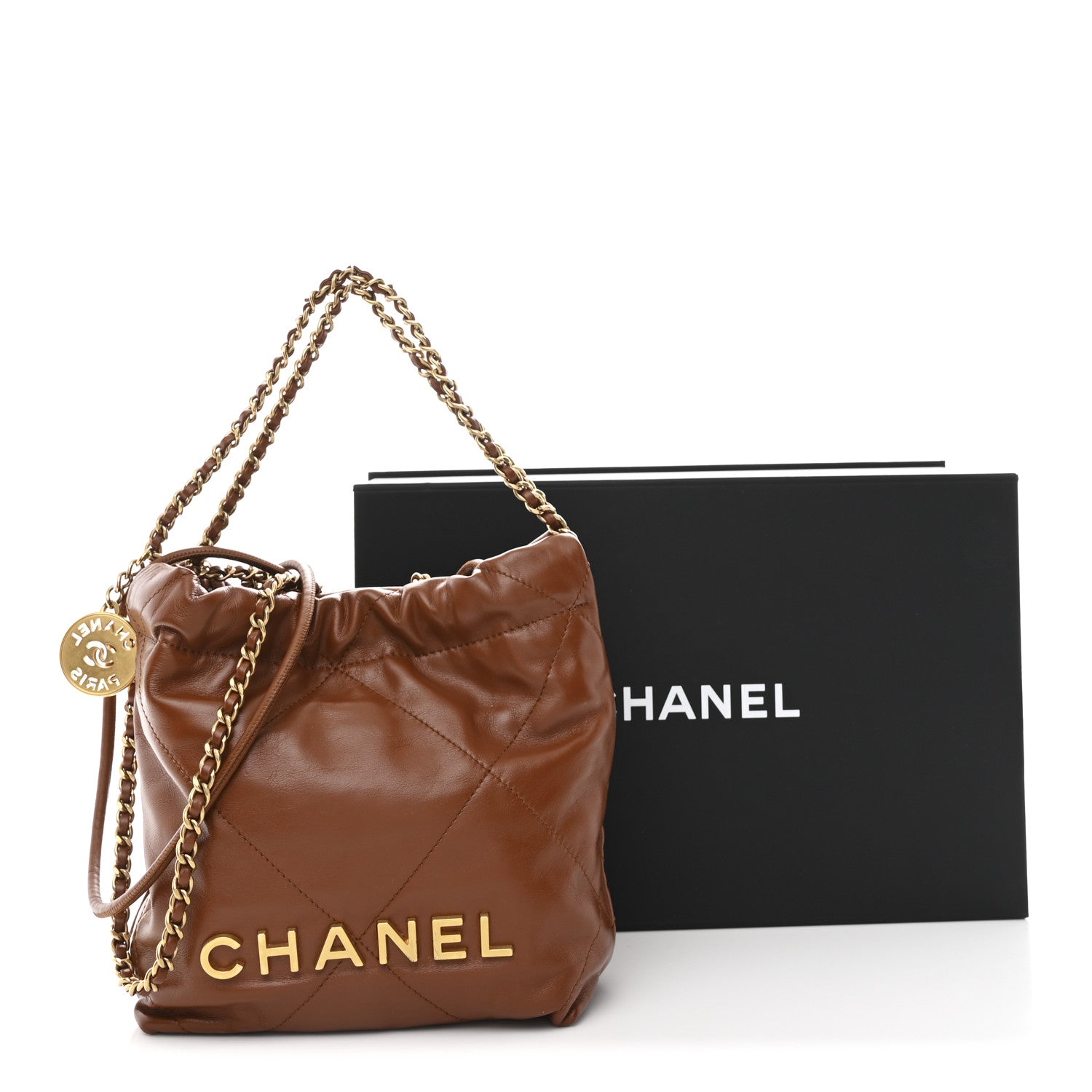 CHANEL ブラウン キルティング バッグ Chanel Shiny Calfskin Quilted Mini Chanel 22 Light Brown 1809925