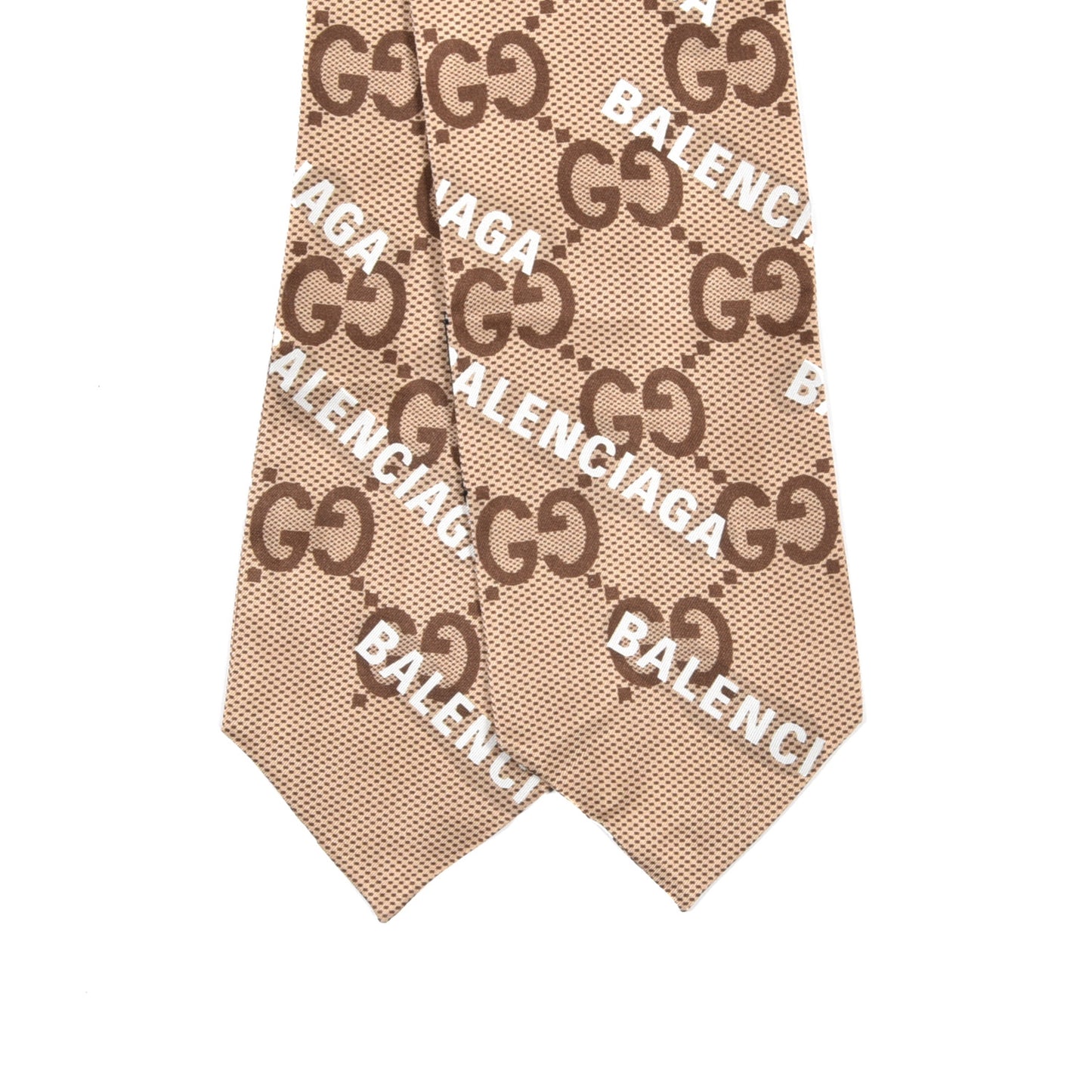 X BALENCIAGA Silk Twill Maxi GG Monogram GG B Neck Bow Scarf Beige White