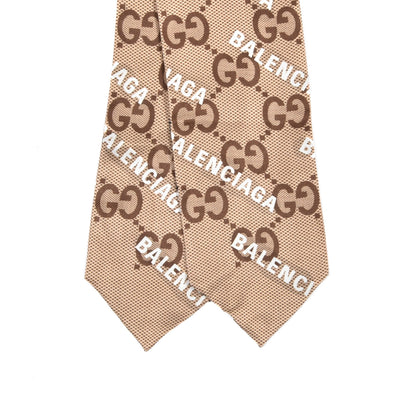 Gucci X BALENCIAGA Silk Twill Maxi GG Monogram GG B Neck Bow Scarf Beige White 2 of 4