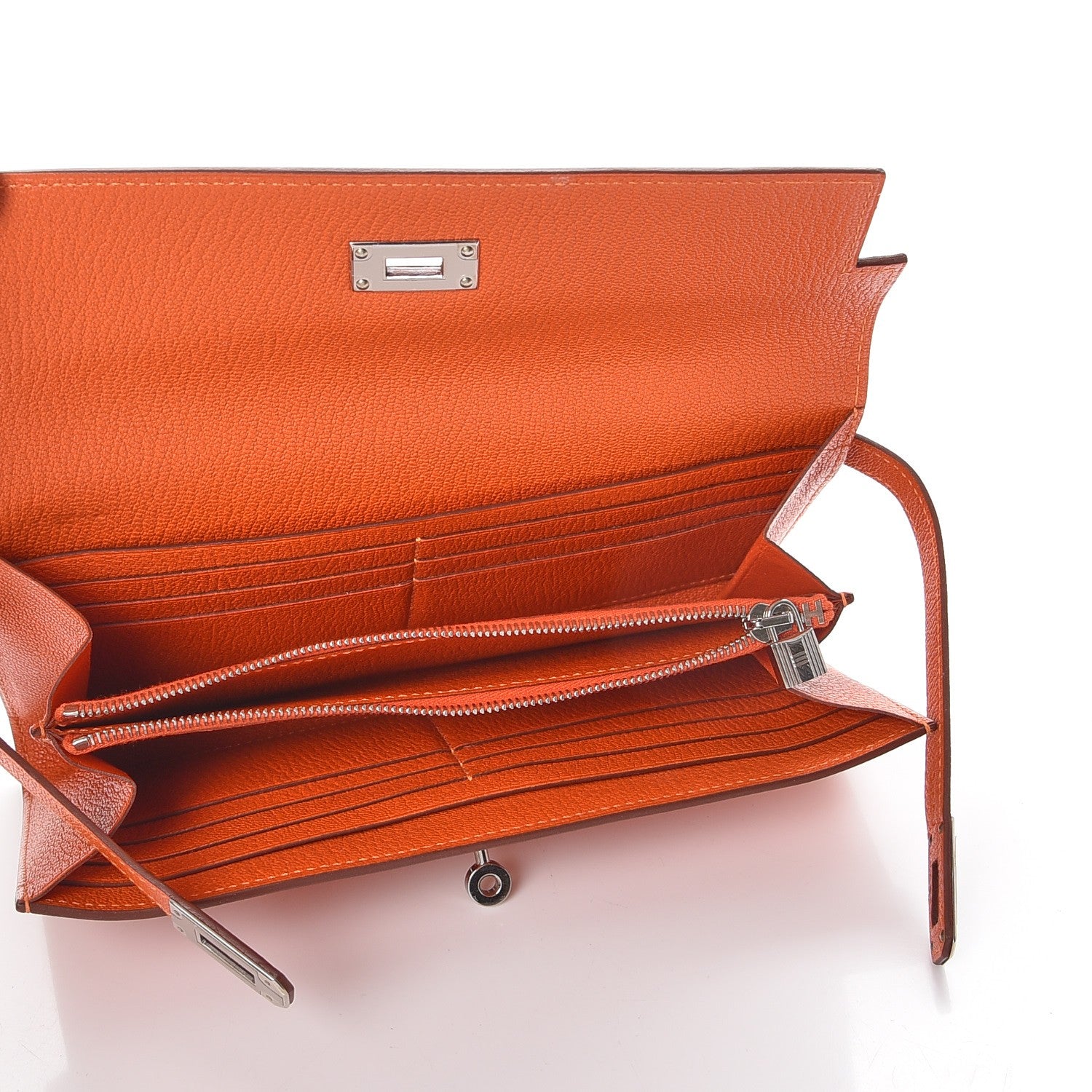 Hermes Chevre Mysore Kelly Longue Wallet Orange 5 of 8
