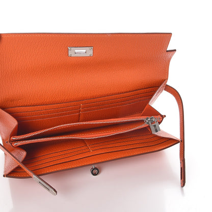 Hermes Chevre Mysore Kelly Longue Wallet Orange 5 of 8