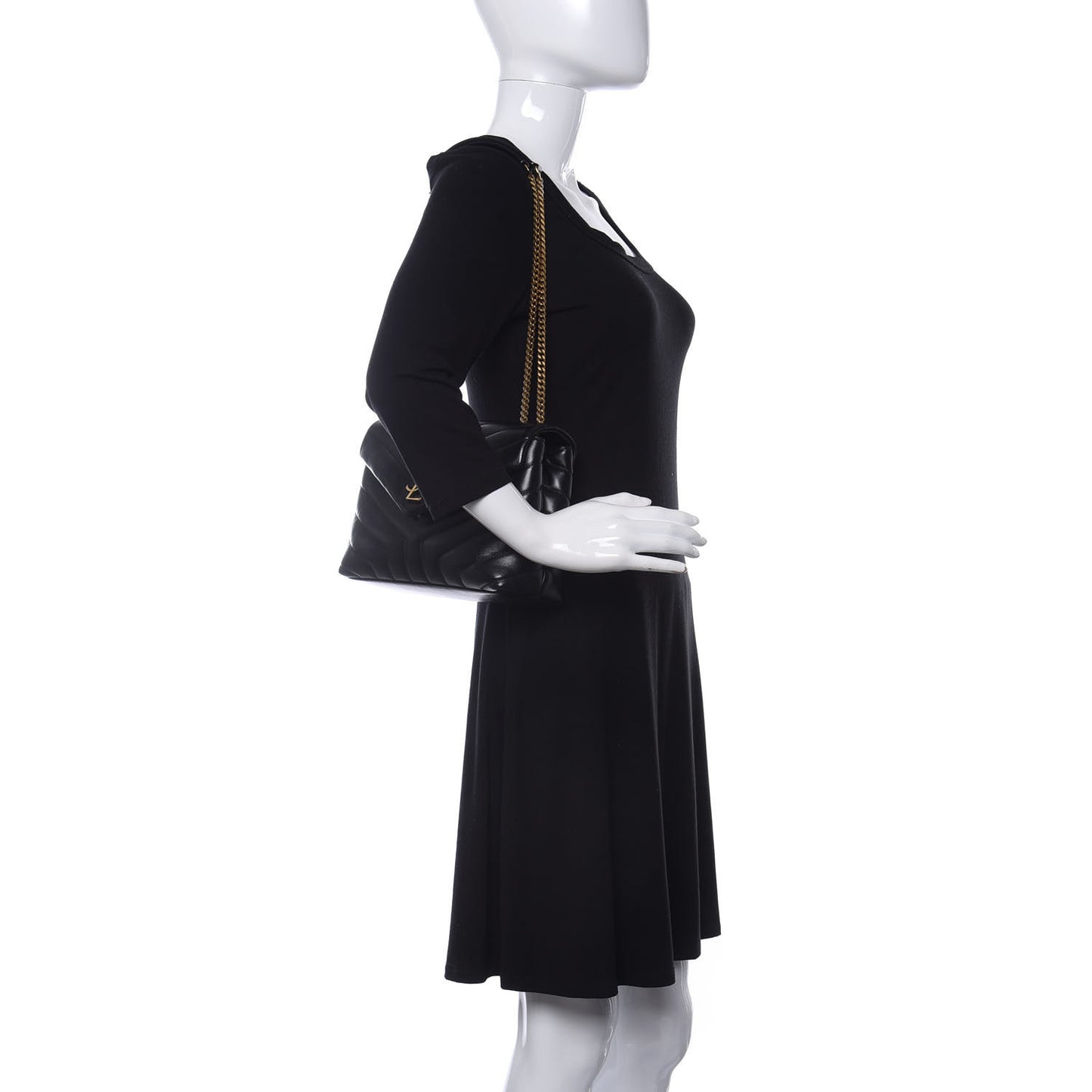 Calfskin Y Quilted Monogram Small Loulou Chain Satchel Black