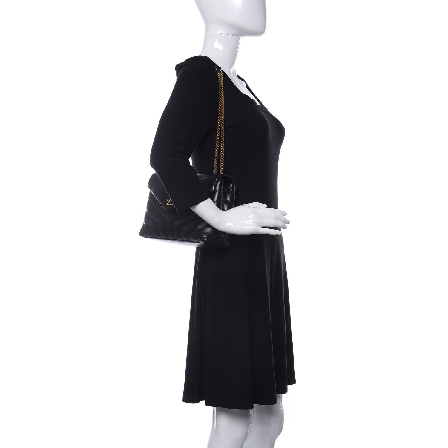 Saint Laurent Calfskin Y Quilted Monogram Small Loulou Chain Satchel Black 2 of 11