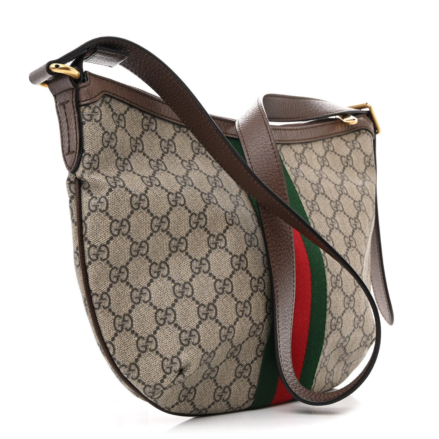 GG Supreme Monogram Web Small Ophidia Half Moon Hobo Brown