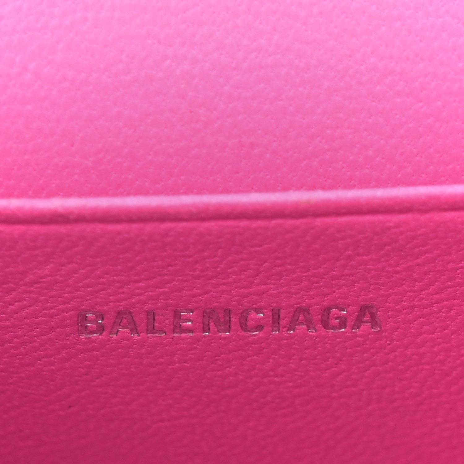 Balenciaga Shiny Calfskin Crocodile Embossed Hourglass Top Handle Bag Mini with Chain Neon Pink 6 of 13