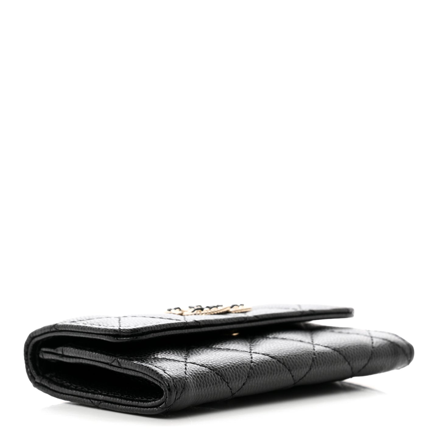 Caviar Quilted Crystal CC Flap Card Holder Black