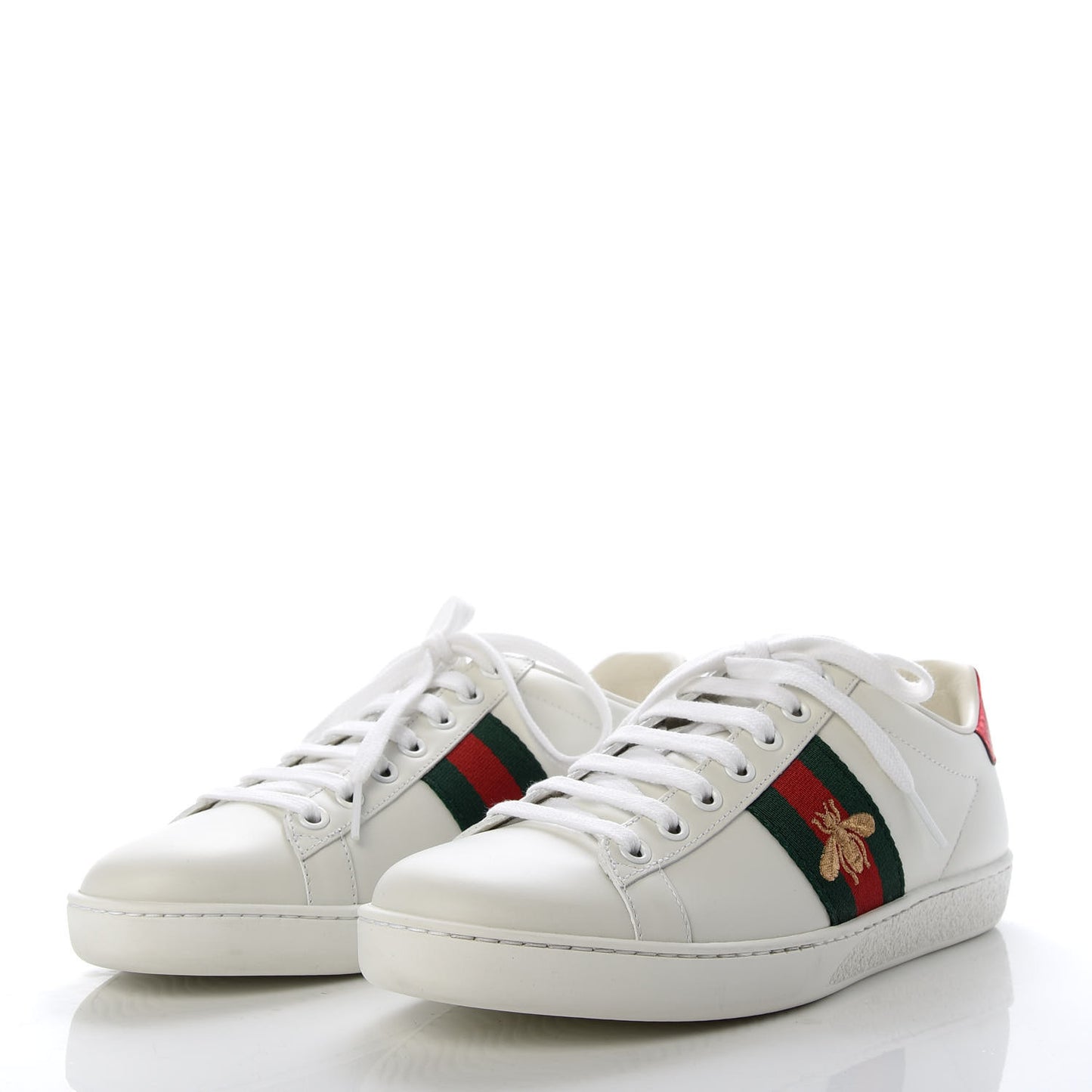 Calfskin Ayers Bee Embroidered Womens Ace Sneakers 37 White Green