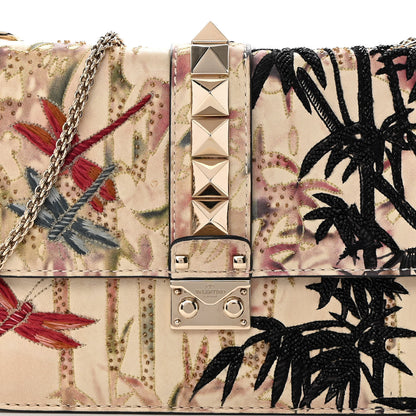 Valentino Garavani Vitello Embroidered Beaded Medium Glam Lock Rockstud Flap Beige 7 of 17